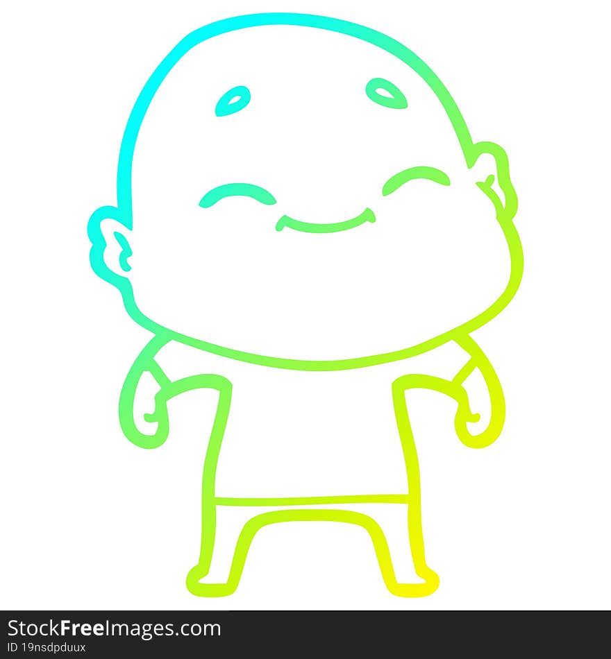 Cold Gradient Line Drawing Happy Cartoon Bald Man