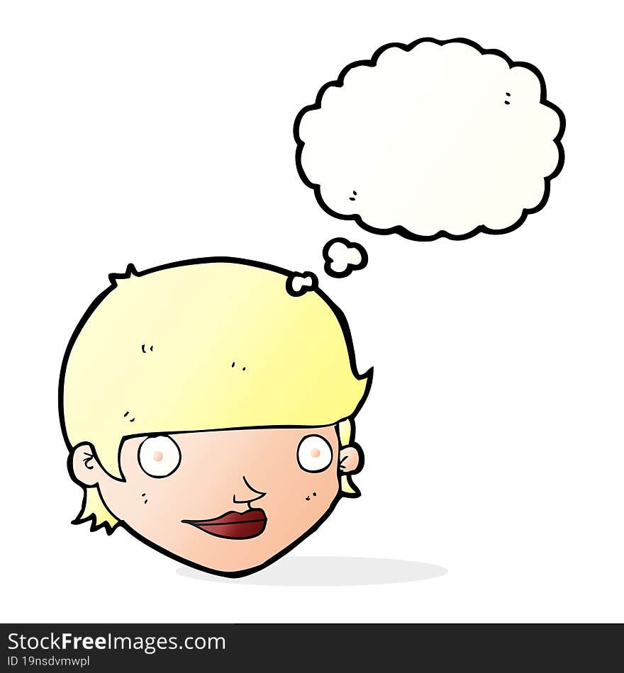 Cartoon Happy Female Face With Thought Bubble