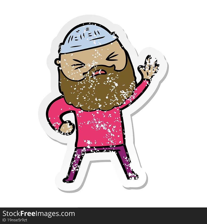 distressed sticker of a cartoon man with beard