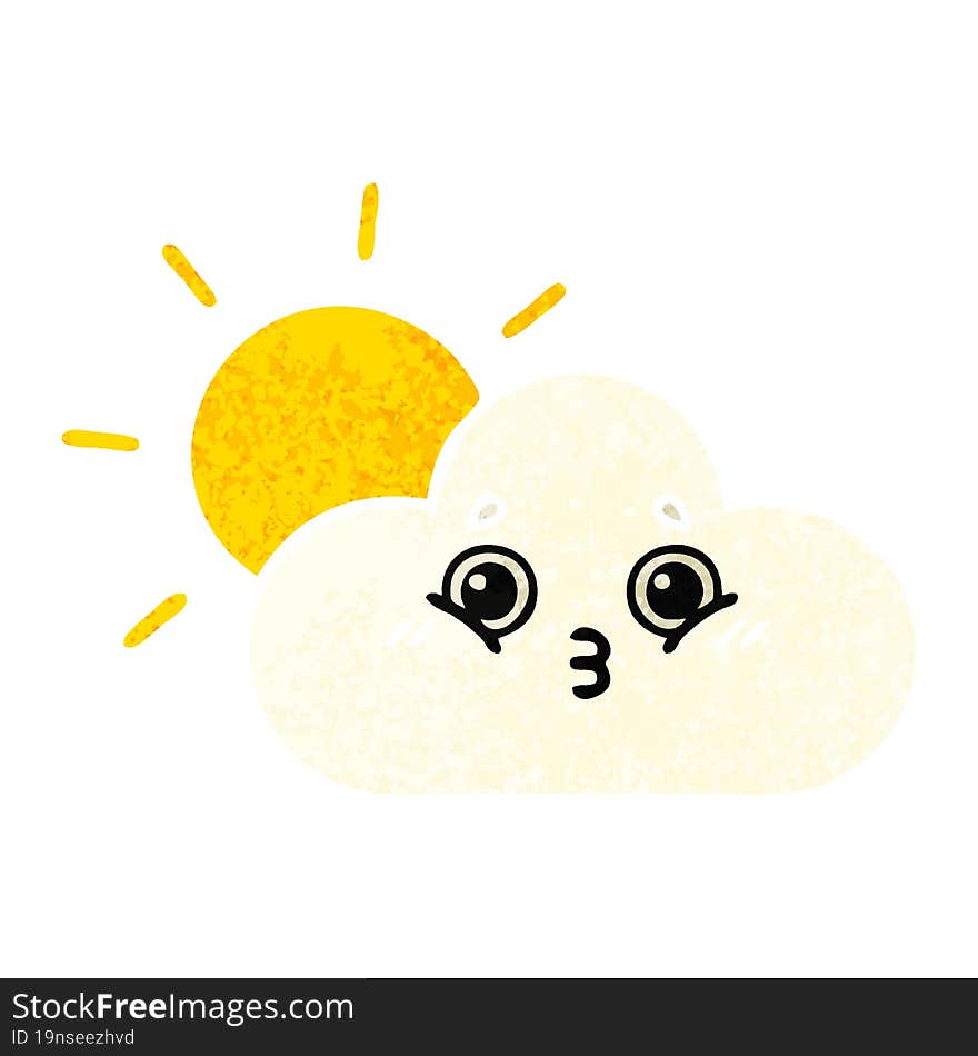 retro illustration style cartoon sun and cloud