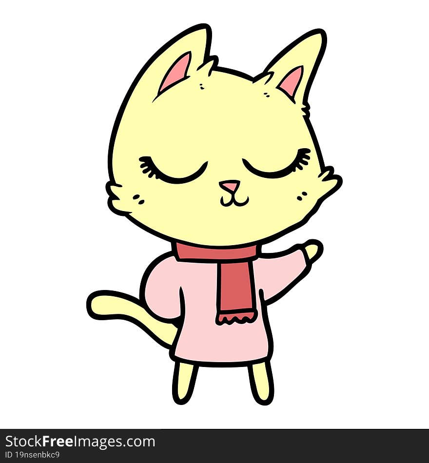 calm cartoon cat wearing scarf. calm cartoon cat wearing scarf