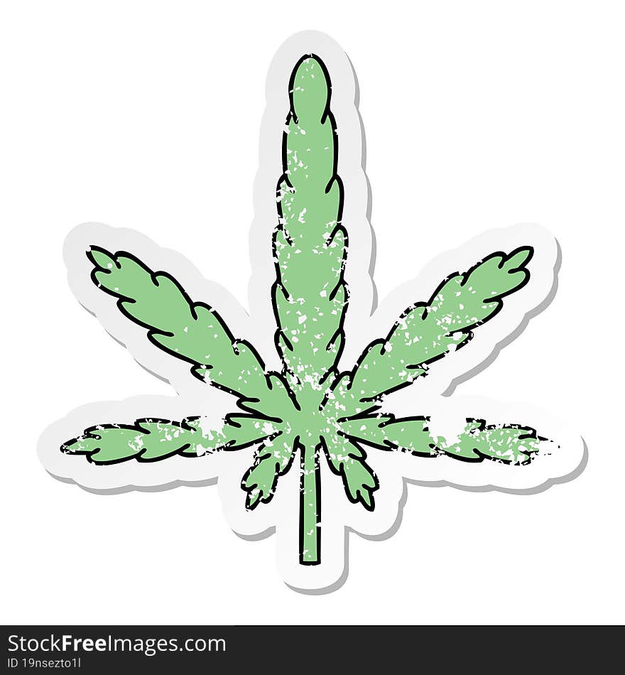 distressed sticker of a quirky hand drawn cartoon marijuana