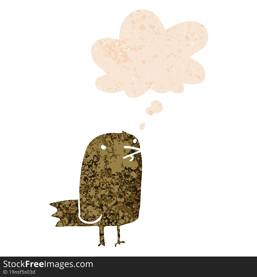 cartoon bird and thought bubble in retro textured style