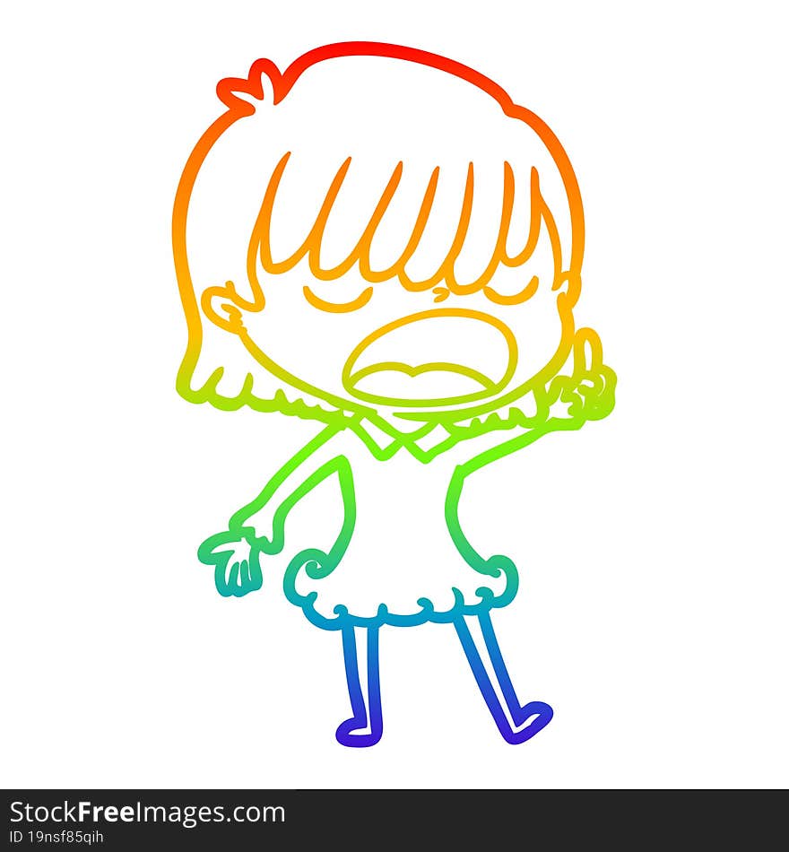 Rainbow Gradient Line Drawing Cartoon Woman Talking Loudly