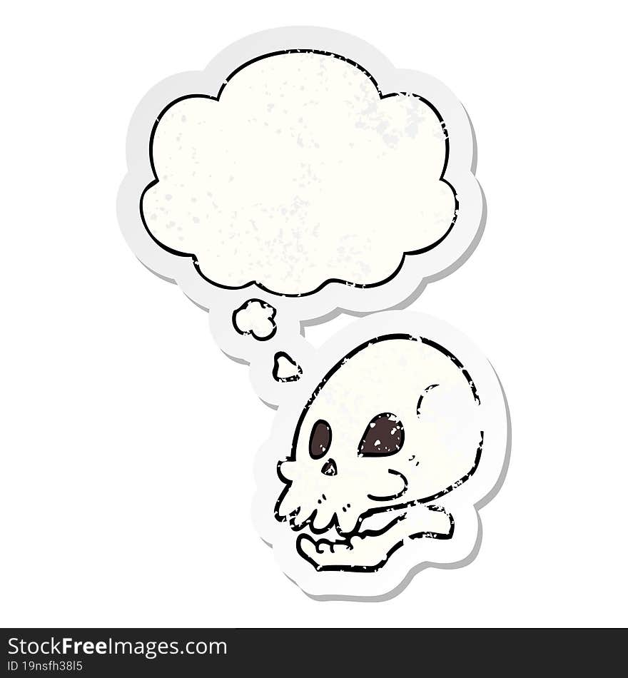 cartoon skull and thought bubble as a distressed worn sticker