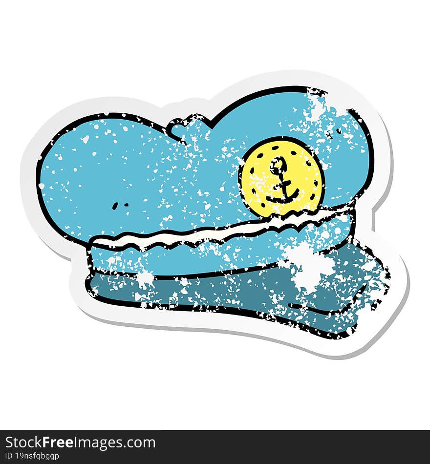 distressed sticker of a cartoon sailor hat