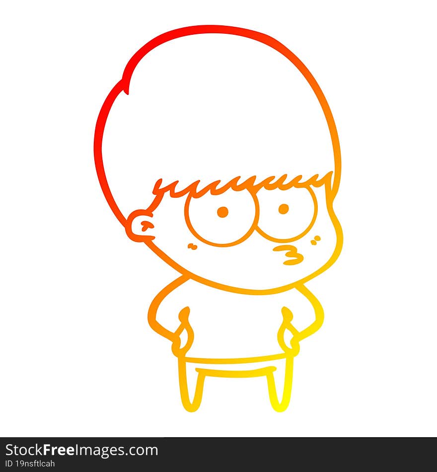 warm gradient line drawing nervous cartoon boy