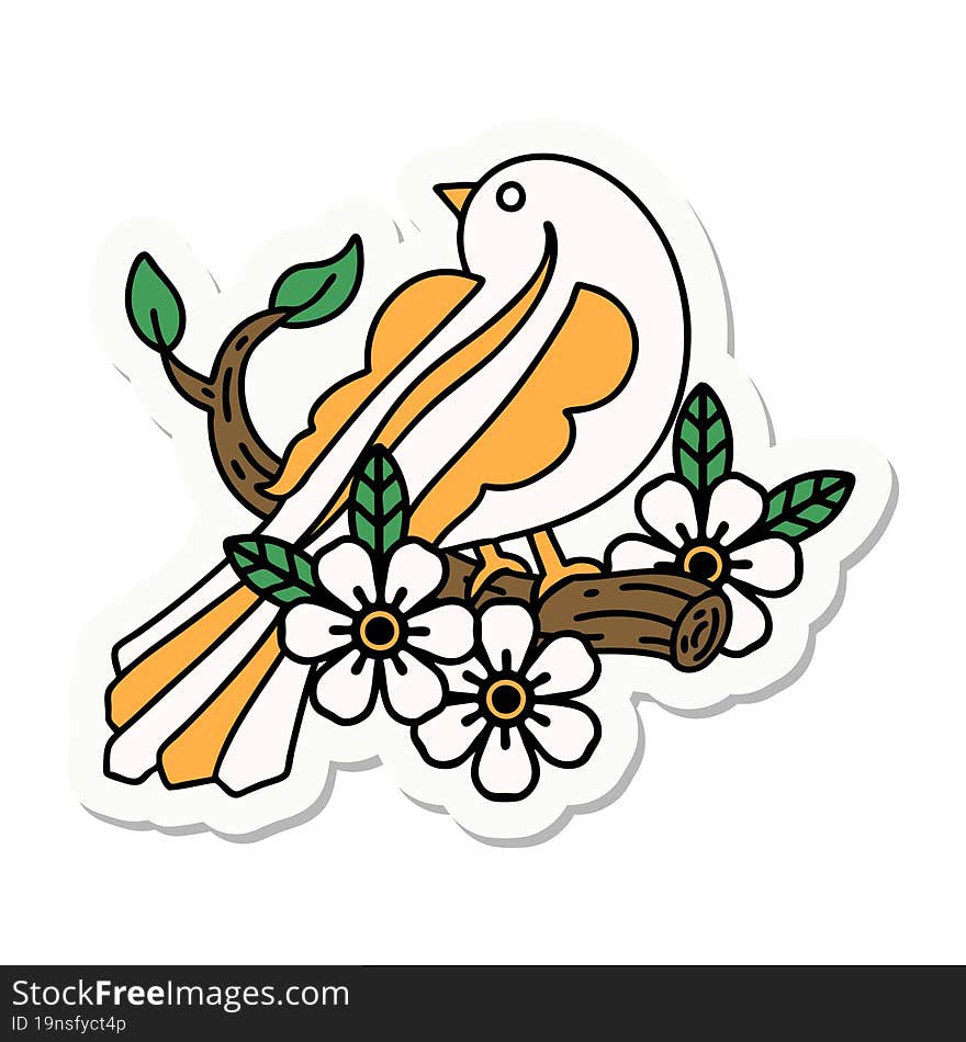 tattoo style sticker of a bird on a branch