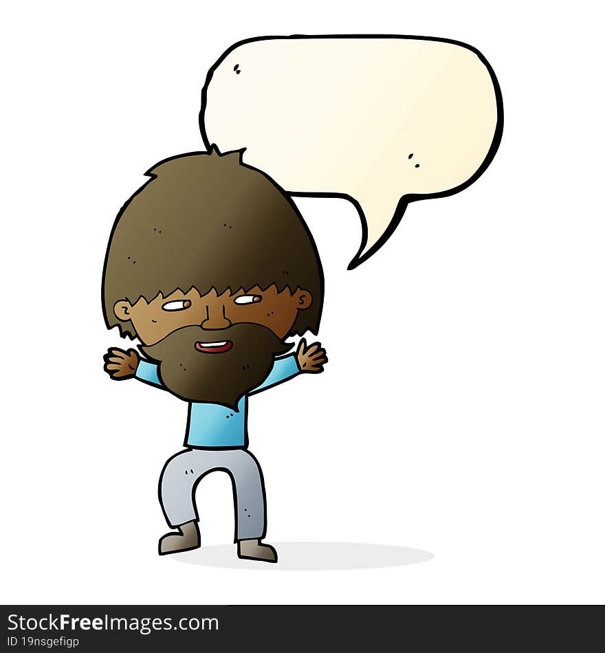 cartoon happy man with beard with speech bubble