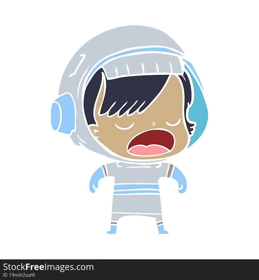 flat color style cartoon astronaut woman explaining