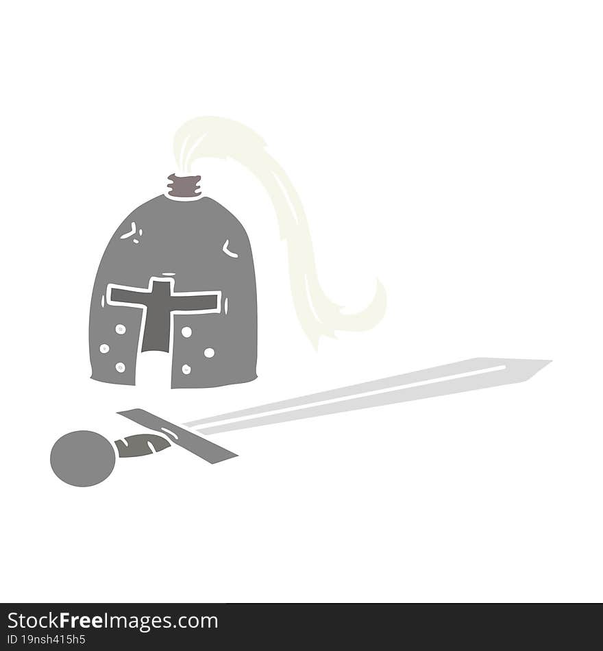 cartoon doodle of a medieval helmet and sword