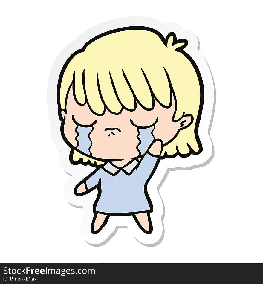 sticker of a cartoon woman crying