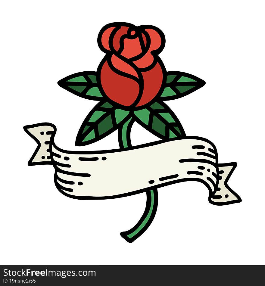 tattoo in traditional style of a rose and banner. tattoo in traditional style of a rose and banner