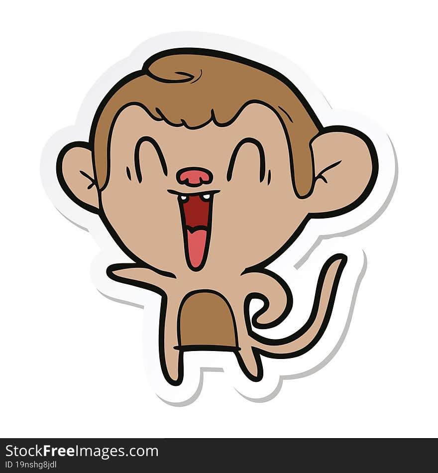 sticker of a cartoon laughing monkey