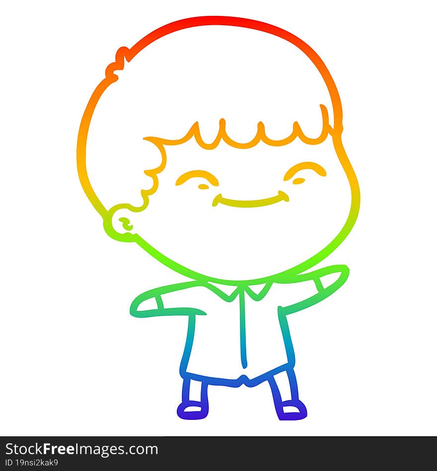 rainbow gradient line drawing of a cartoon happy boy