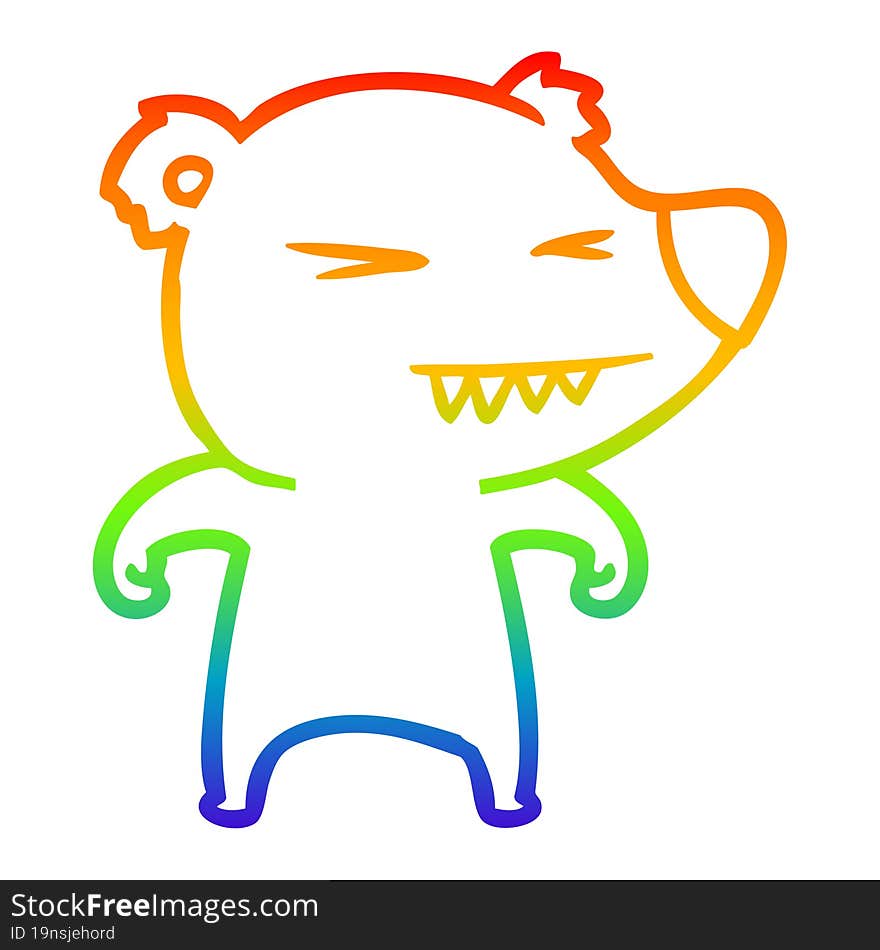 rainbow gradient line drawing of a angry bear cartoon