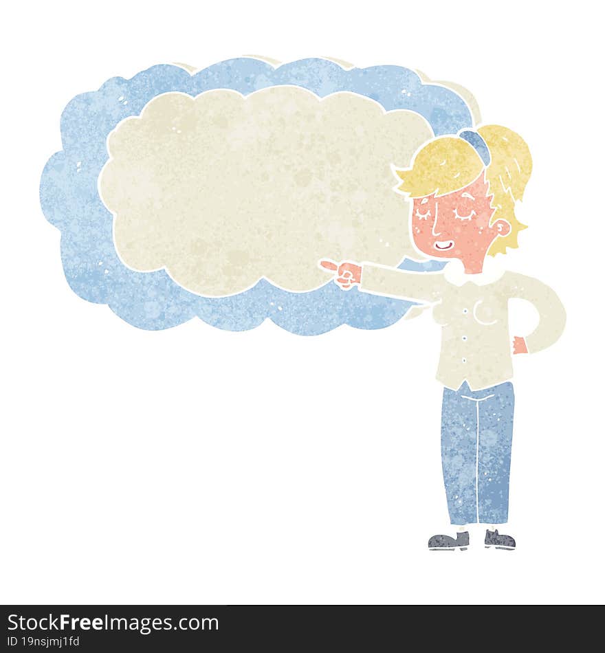 cartoon woman with text space cloud