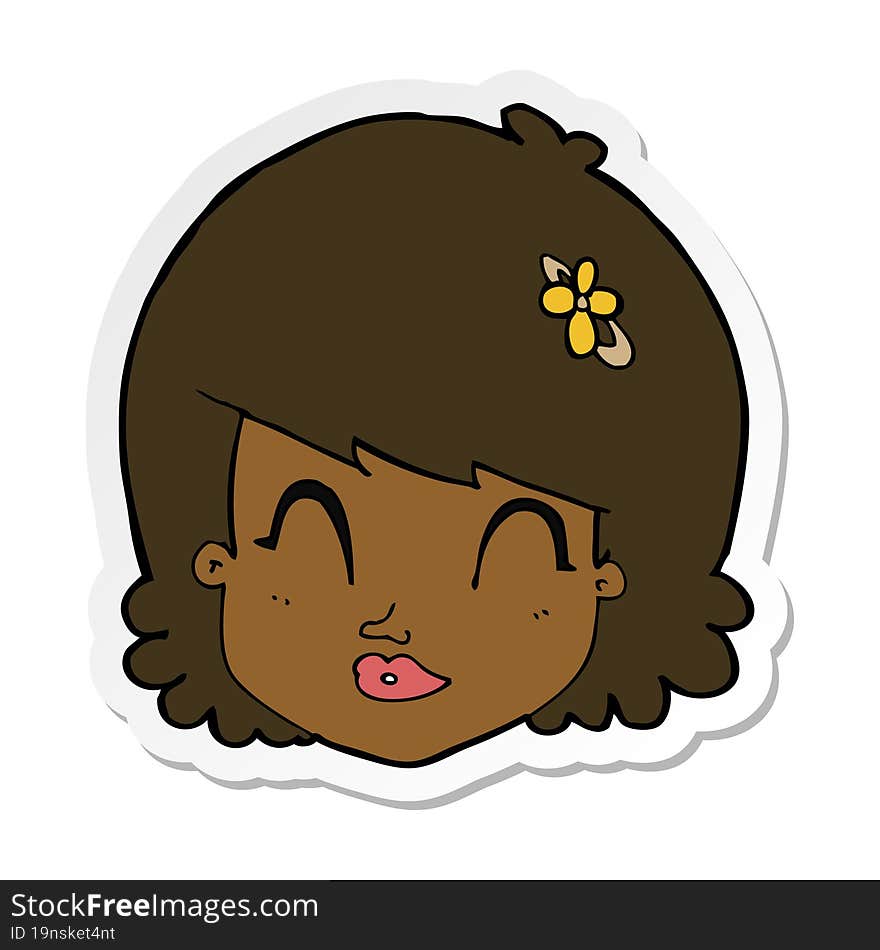 Sticker Of A Cartoon Happy Female Face