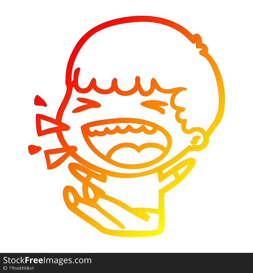 warm gradient line drawing of a cartoon laughing man