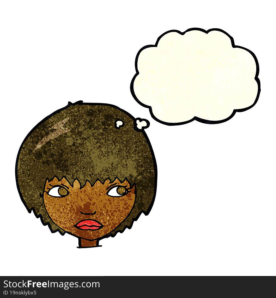 cartoon unhappy girl with thought bubble