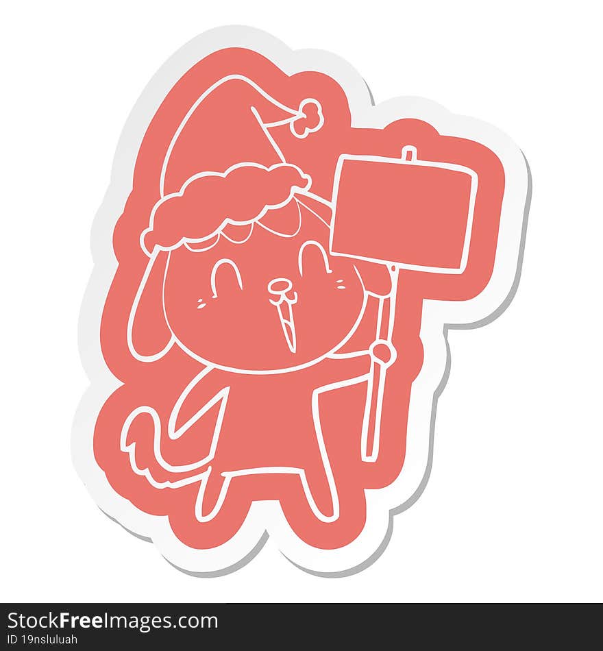 cute cartoon  sticker of a dog wearing santa hat