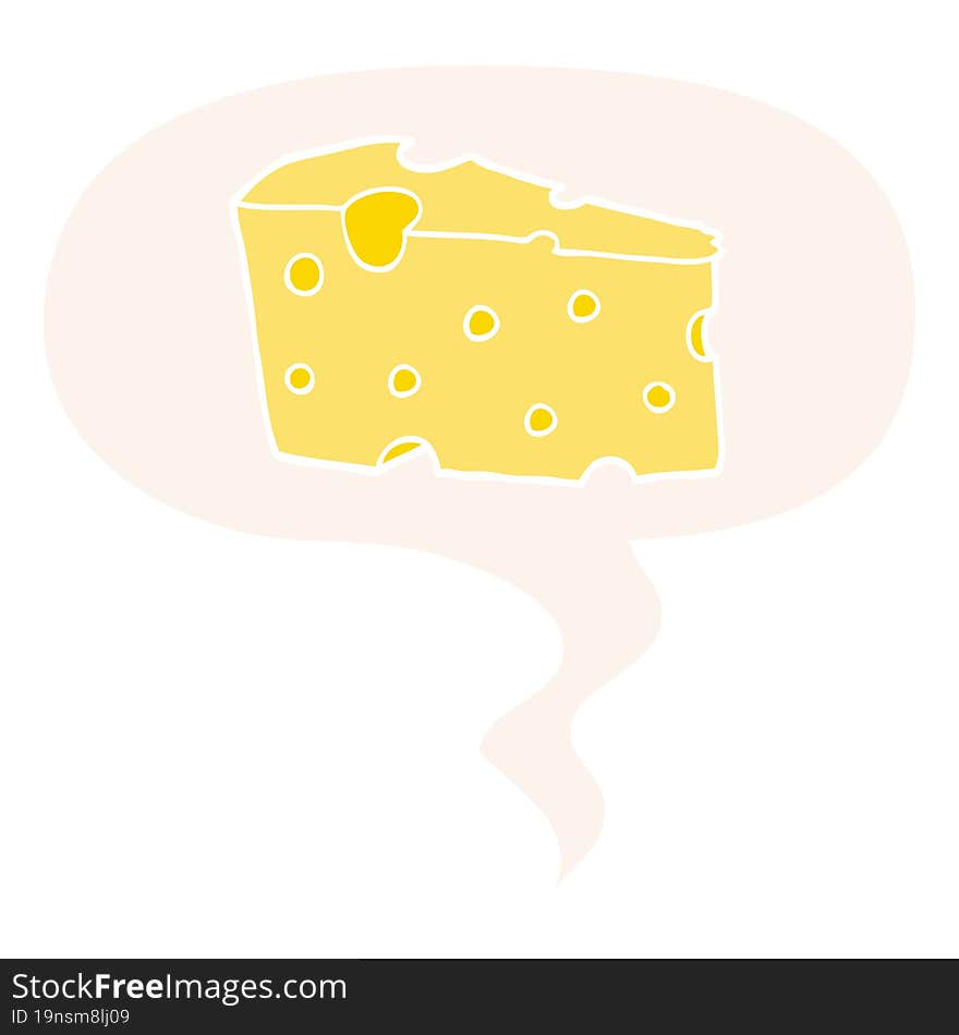 cartoon cheese and speech bubble in retro style