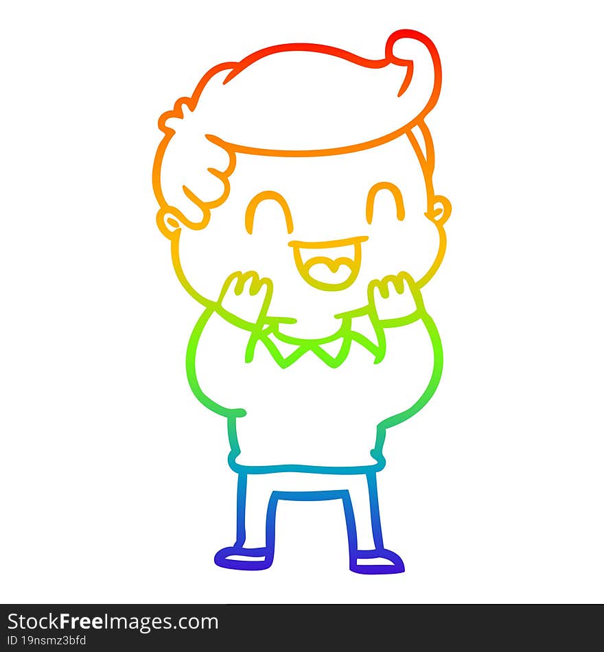 rainbow gradient line drawing of a cartoon happy man