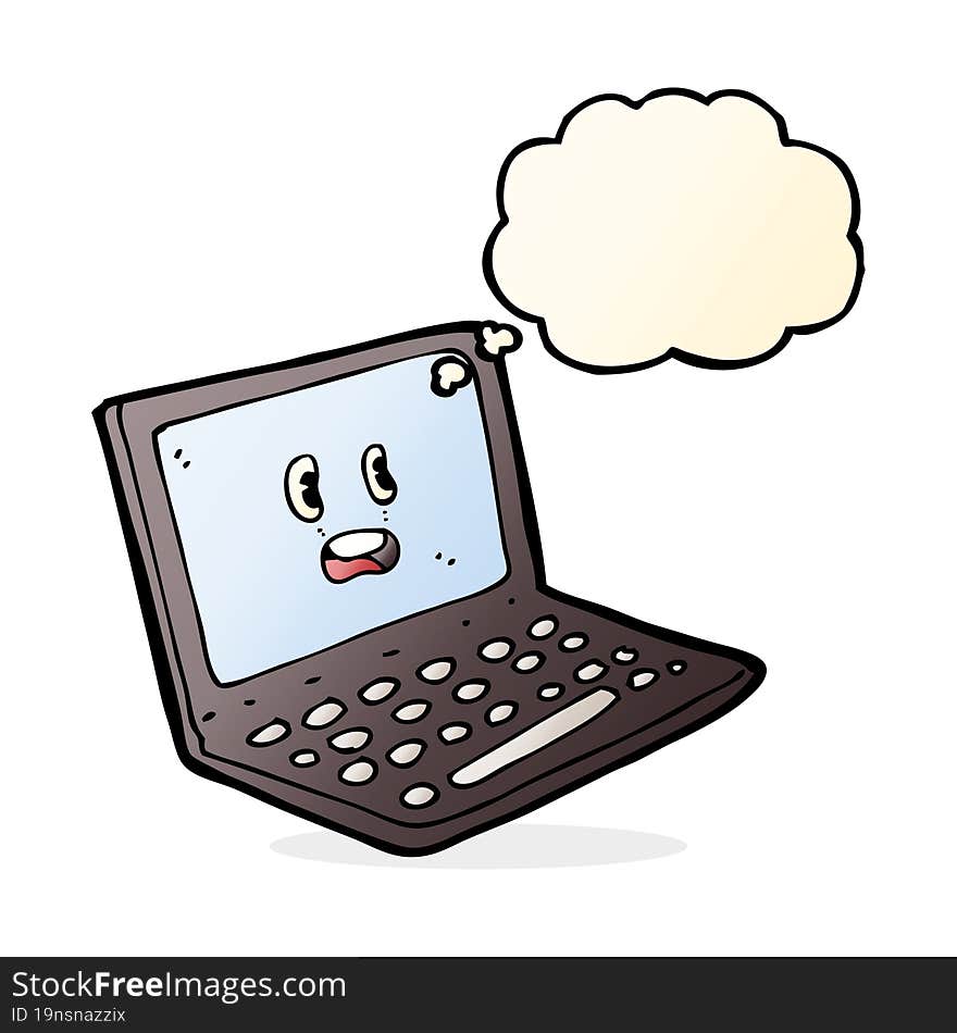 cartoon laptop computer with thought bubble