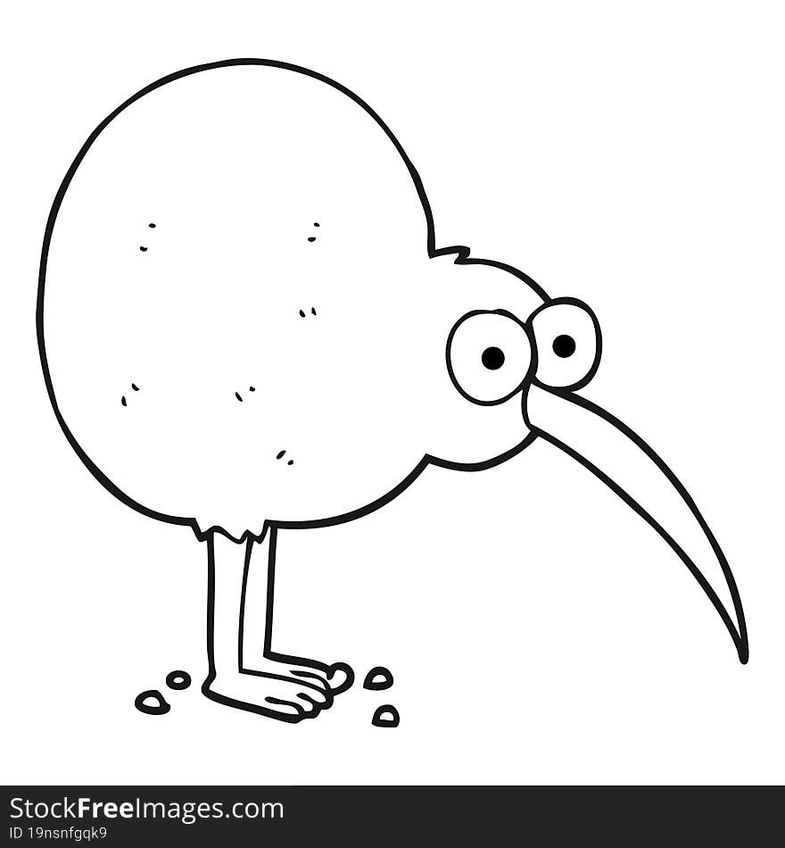 Black And White Cartoon Kiwi