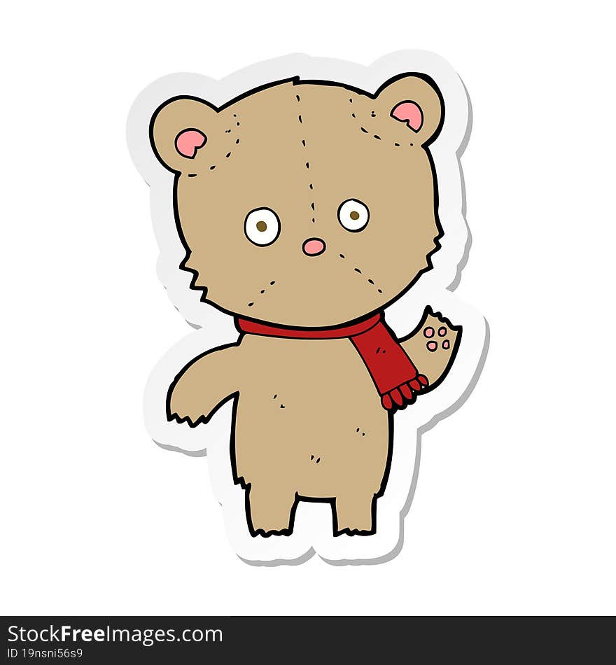 Sticker Of A Cartoon Waving Teddy Bear