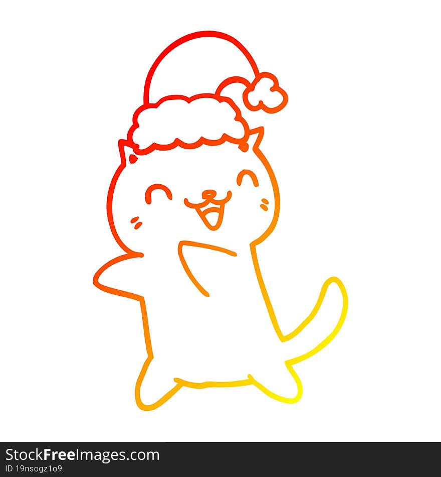 warm gradient line drawing cute cartoon christmas cat