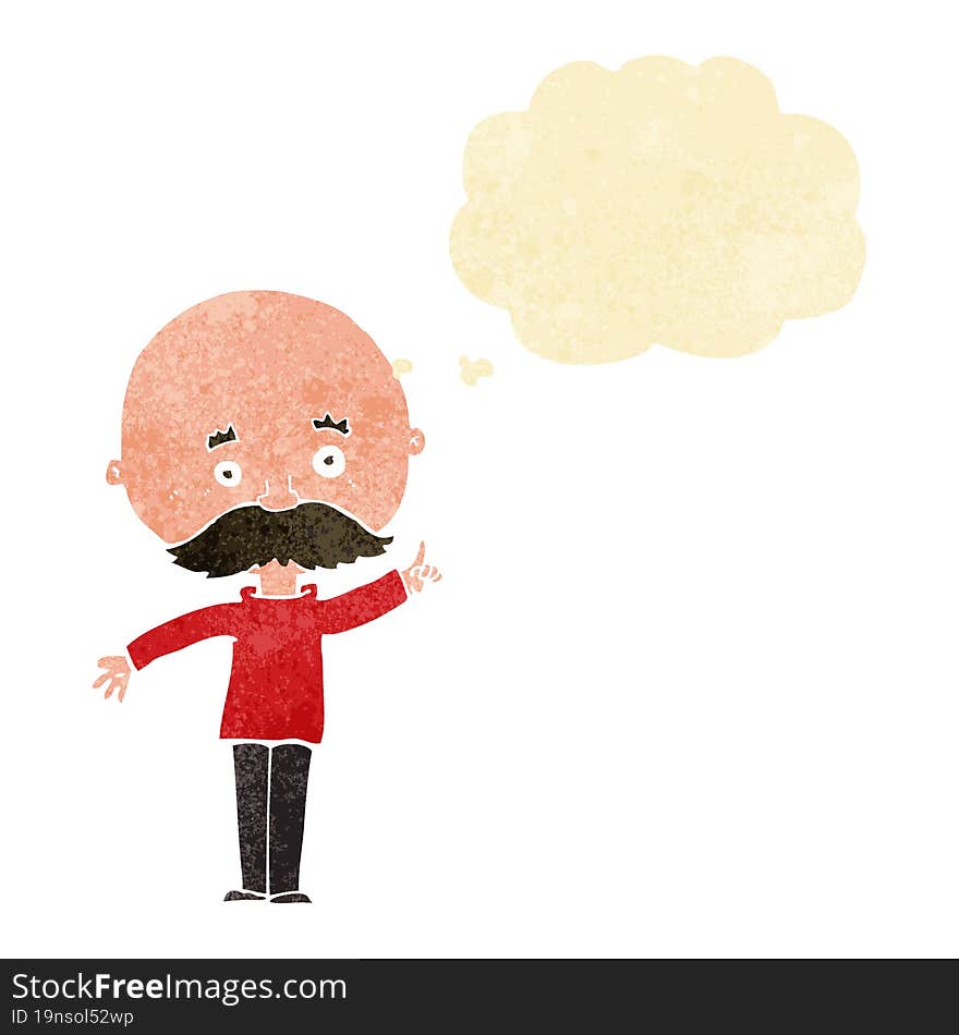 cartoon bald man with idea with thought bubble