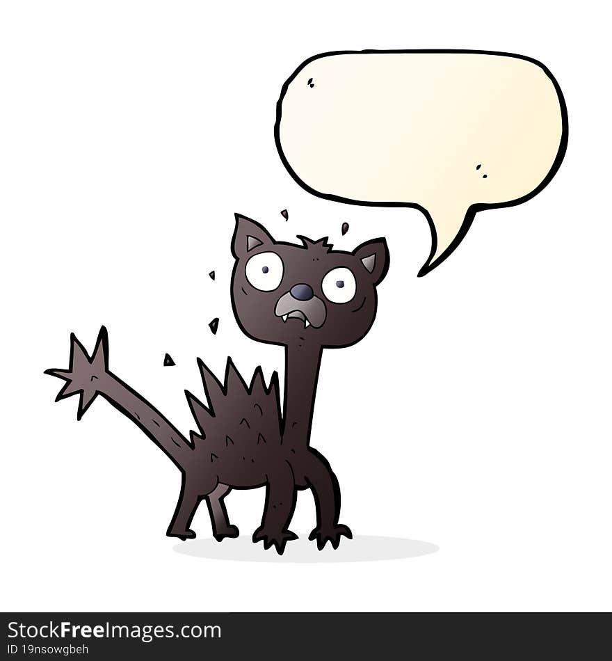 cartoon scared cat with speech bubble