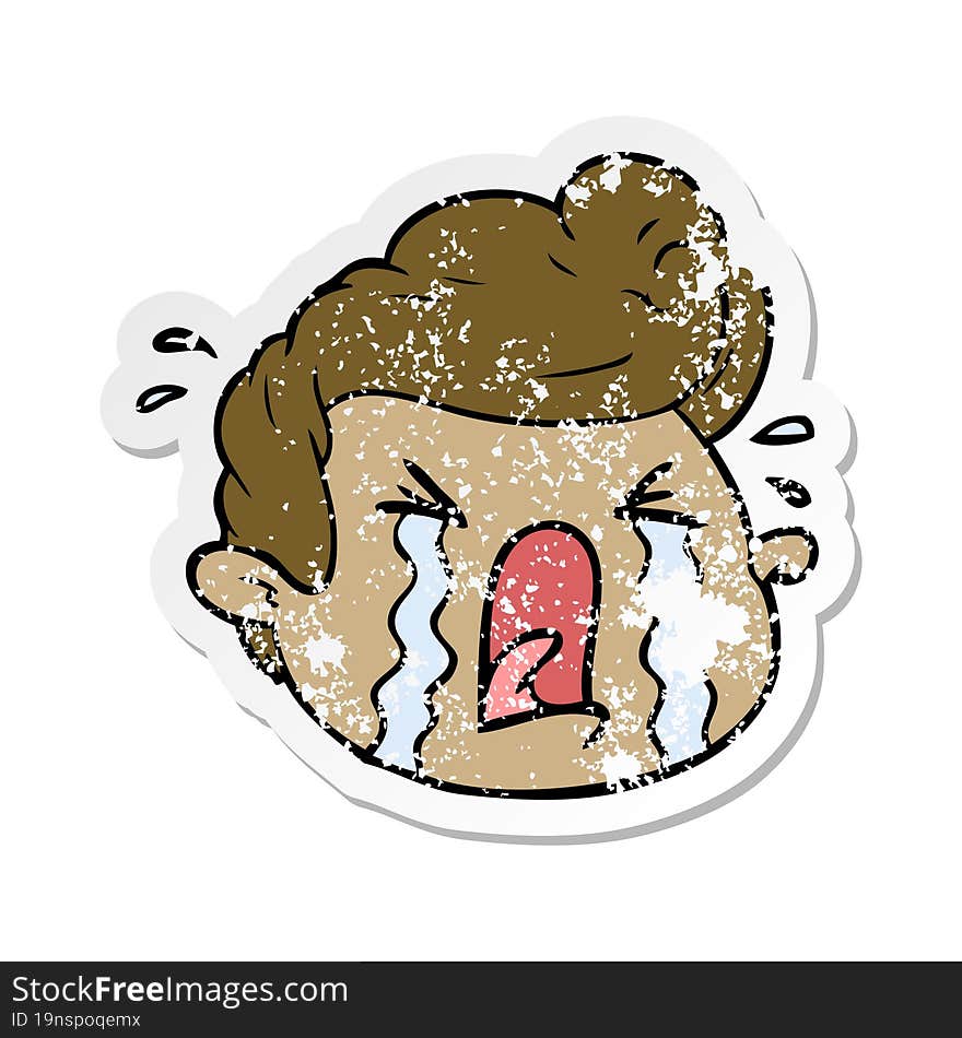 distressed sticker of a cartoon crying boy