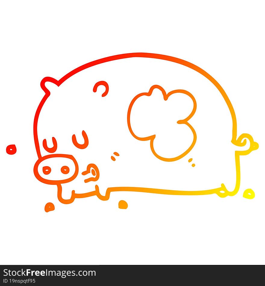 warm gradient line drawing cute cartoon pig