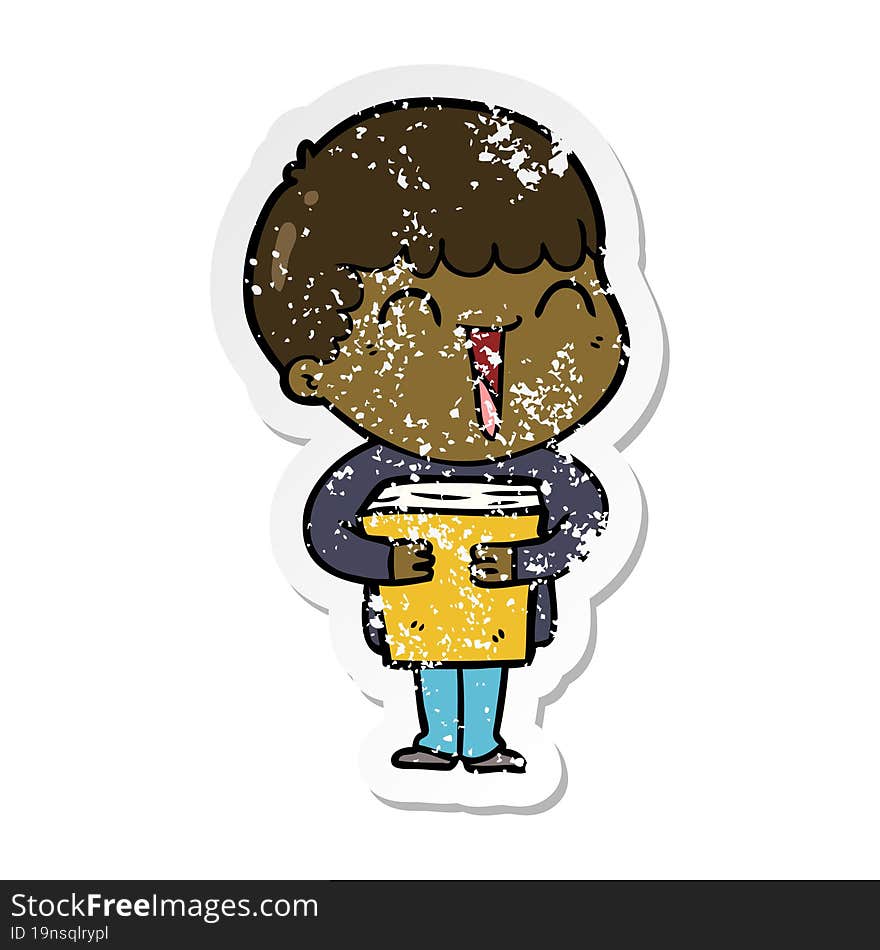 distressed sticker of a cartoon happy man