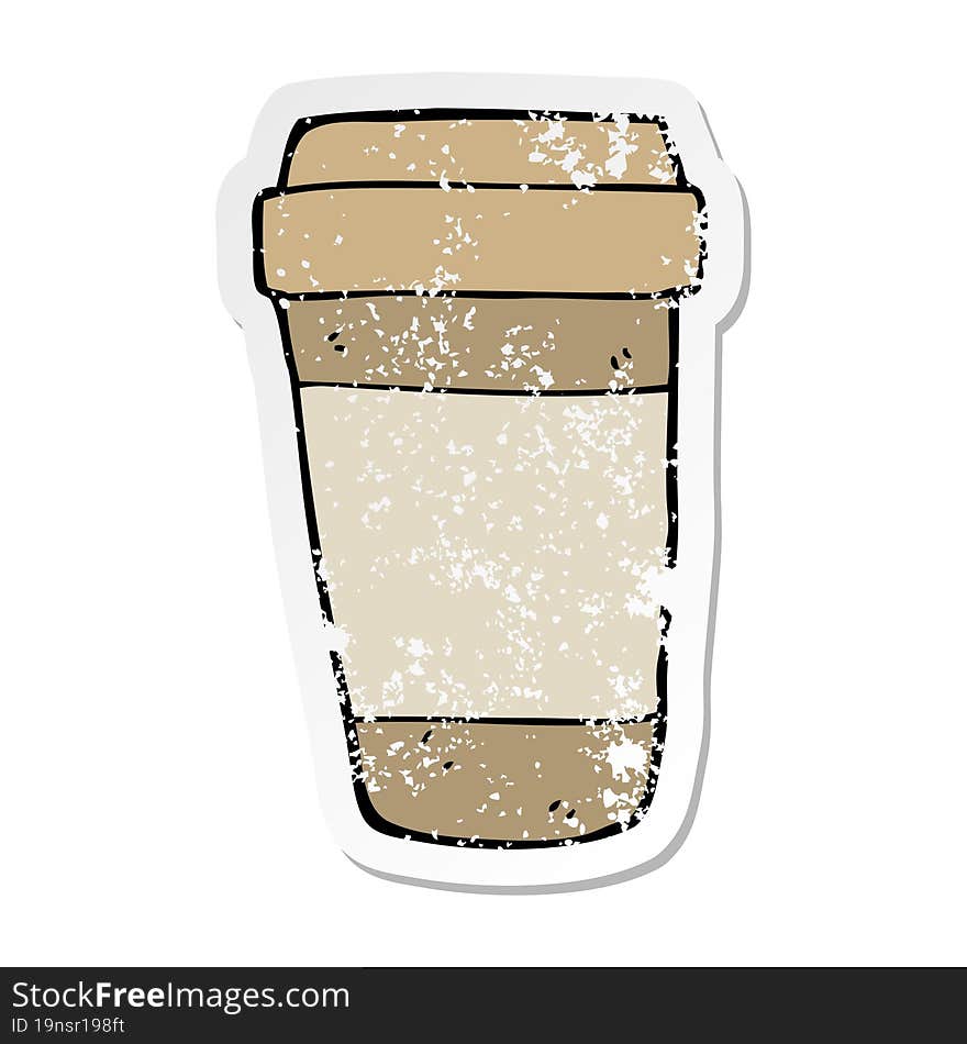 distressed sticker of a cartoon coffee cup