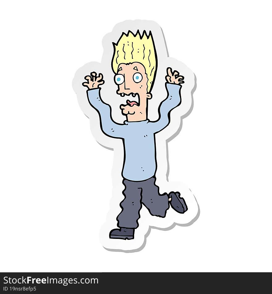 sticker of a cartoon terrified man