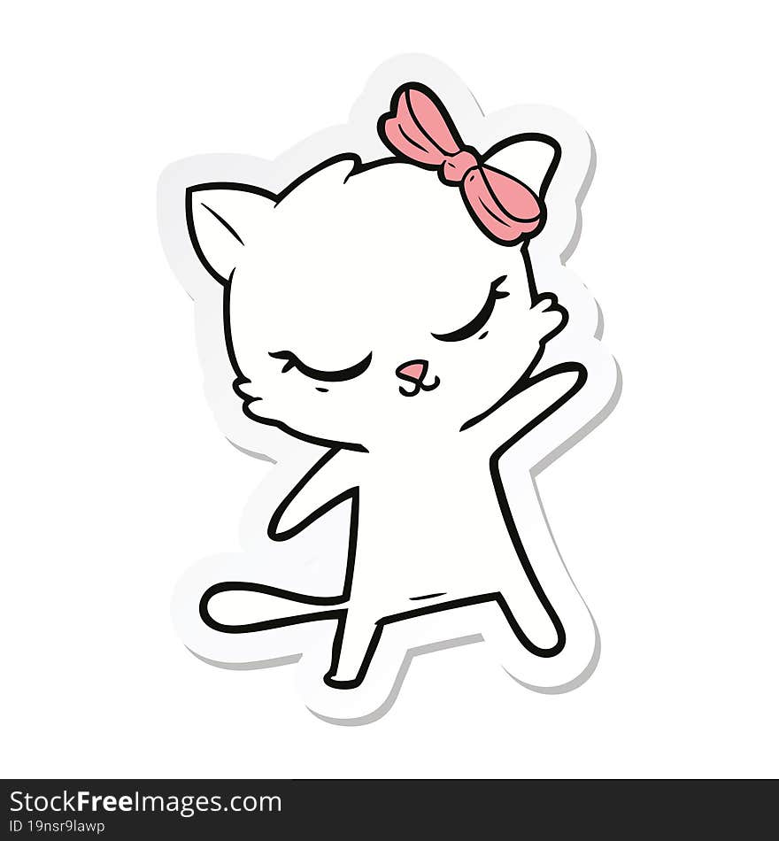 Sticker Of A Cute Cartoon Cat With Bow