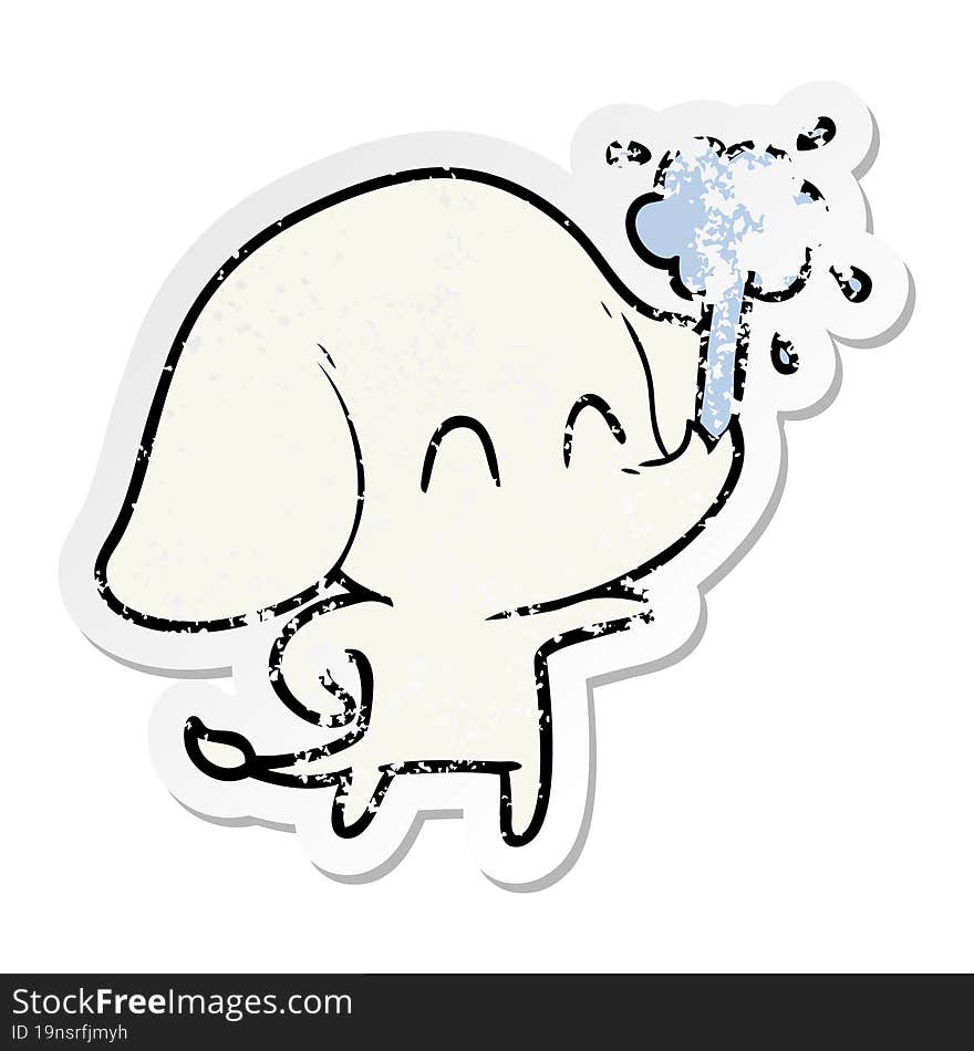 Distressed Sticker Of A Cute Cartoon Elephant Spouting Water