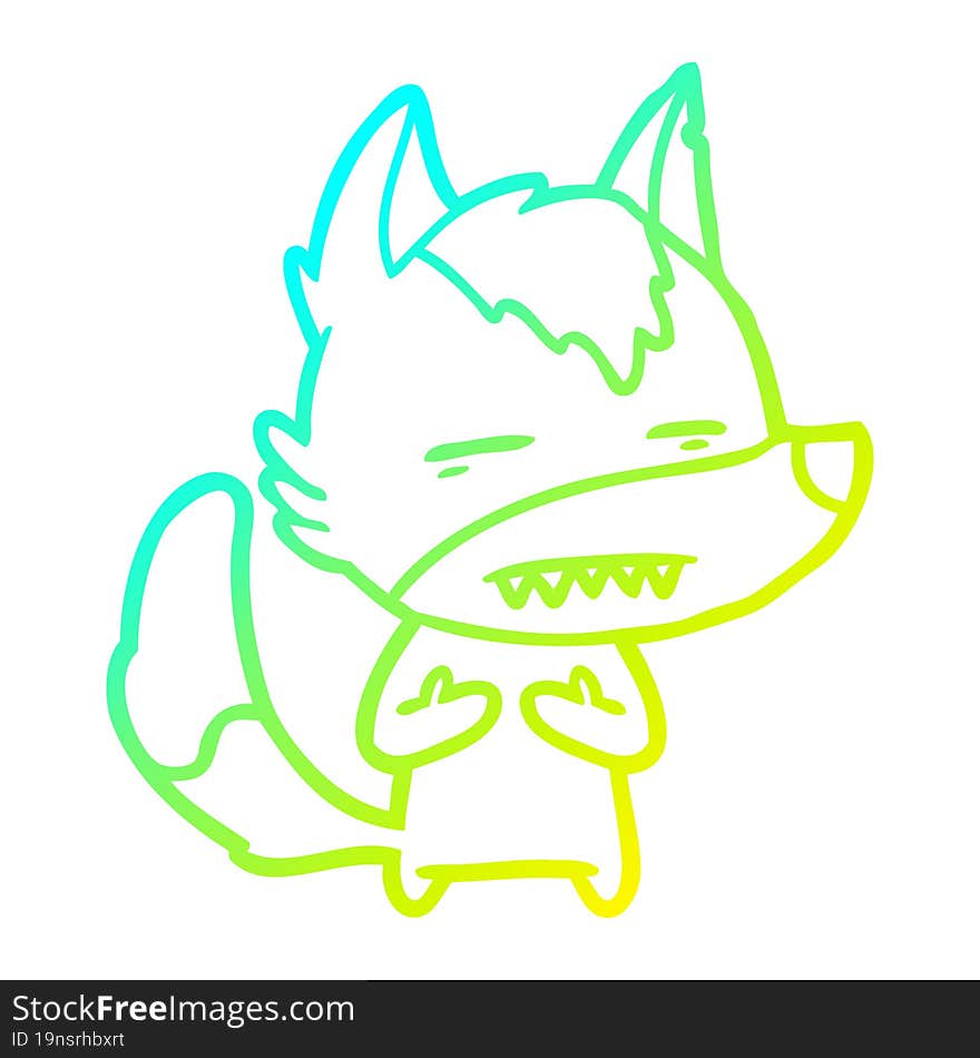 cold gradient line drawing of a cartoon wolf showing teeth