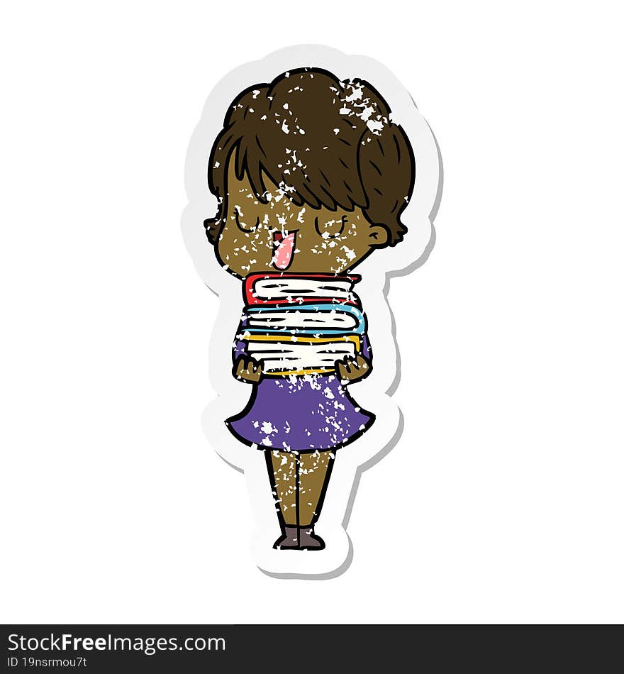 distressed sticker of a cartoon woman talking