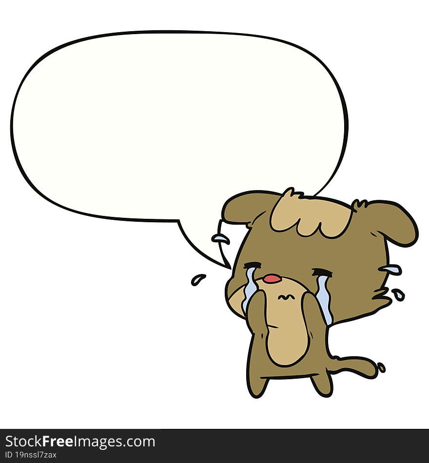 cartoon sad dog crying with speech bubble. cartoon sad dog crying with speech bubble