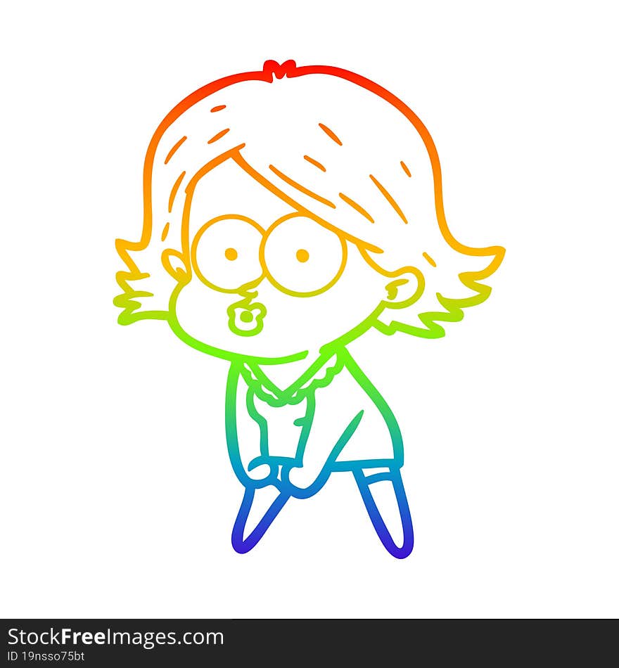 rainbow gradient line drawing cartoon girl pouting