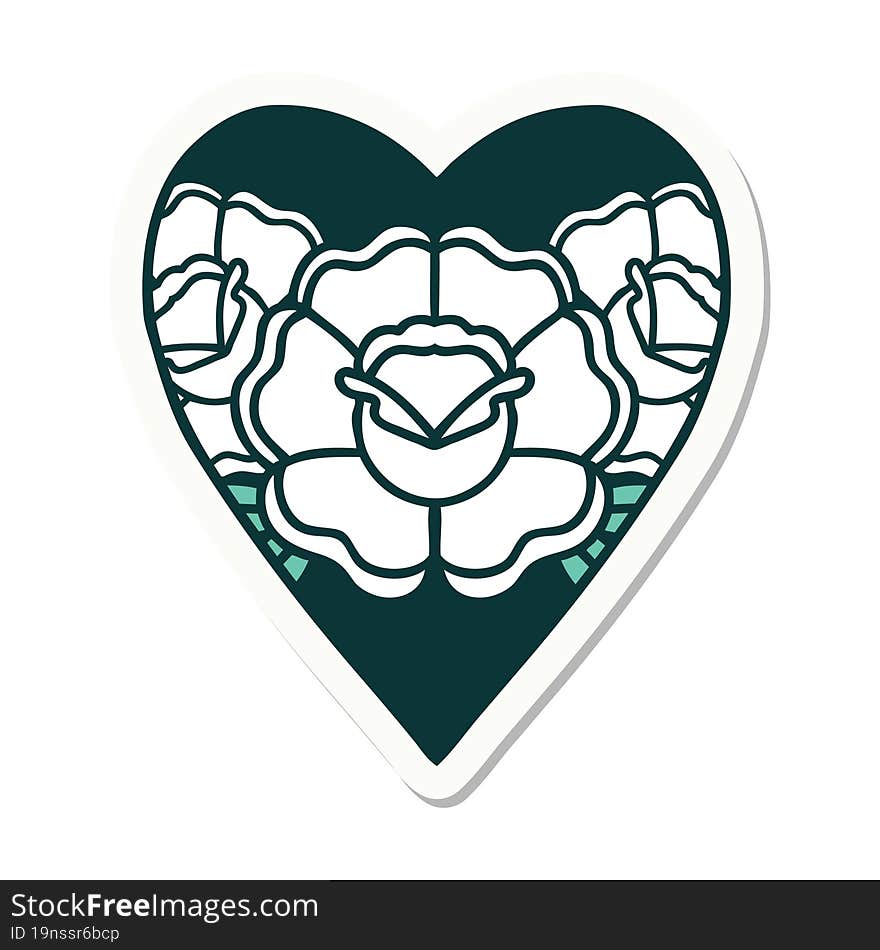 Tattoo Style Sticker Of A Heart And Flowers