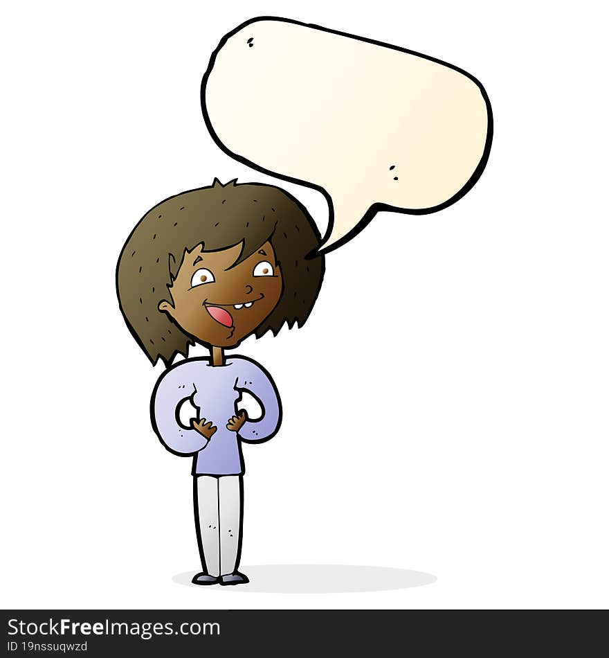 cartoon excited woman with speech bubble