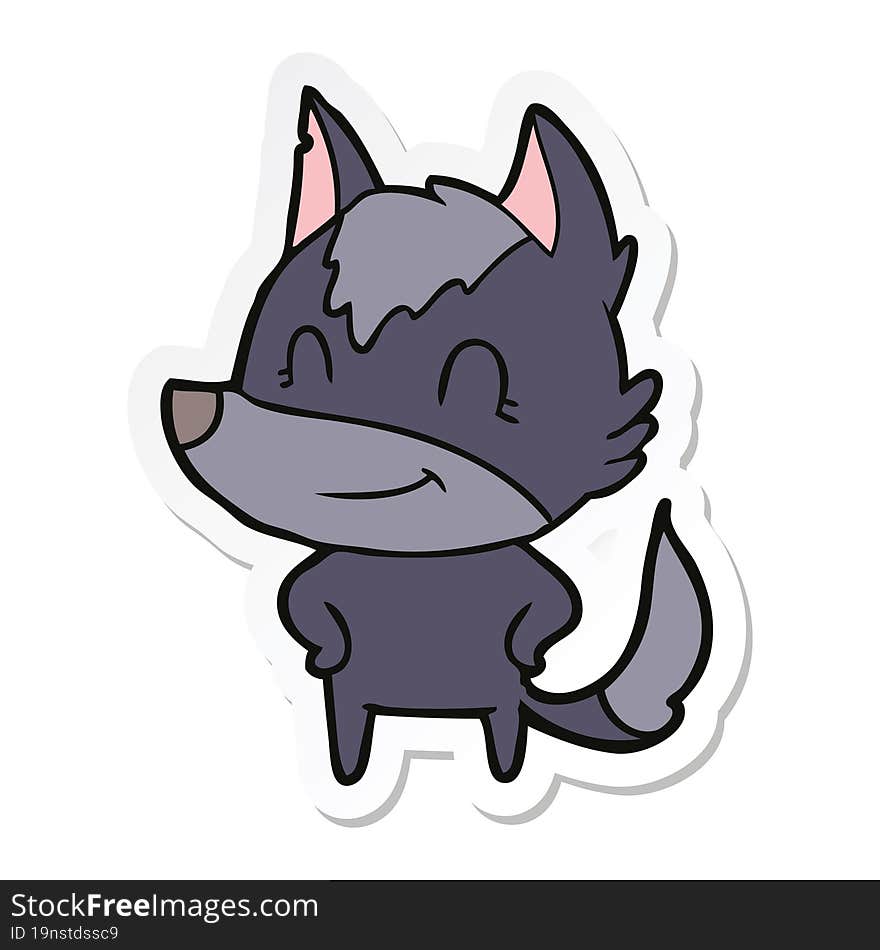 sticker of a friendly cartoon wolf