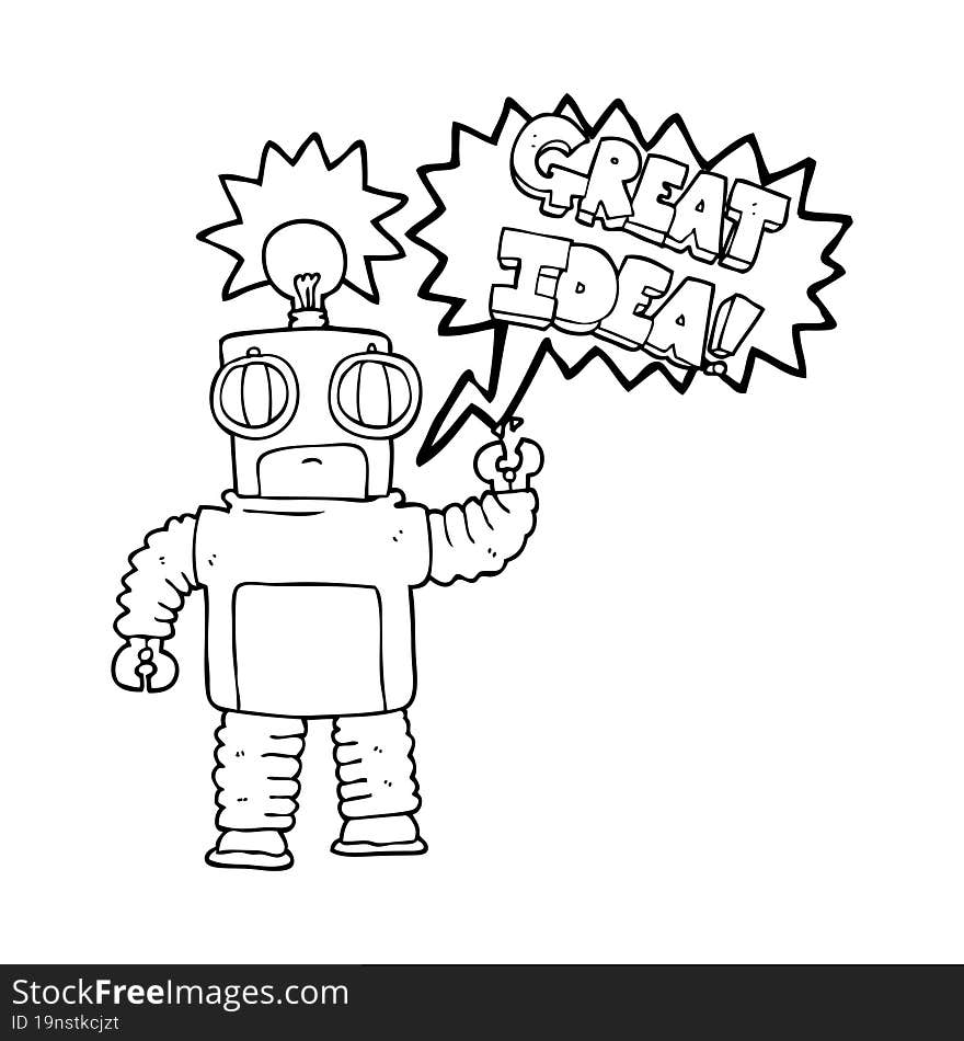 speech bubble cartoon robot with great idea