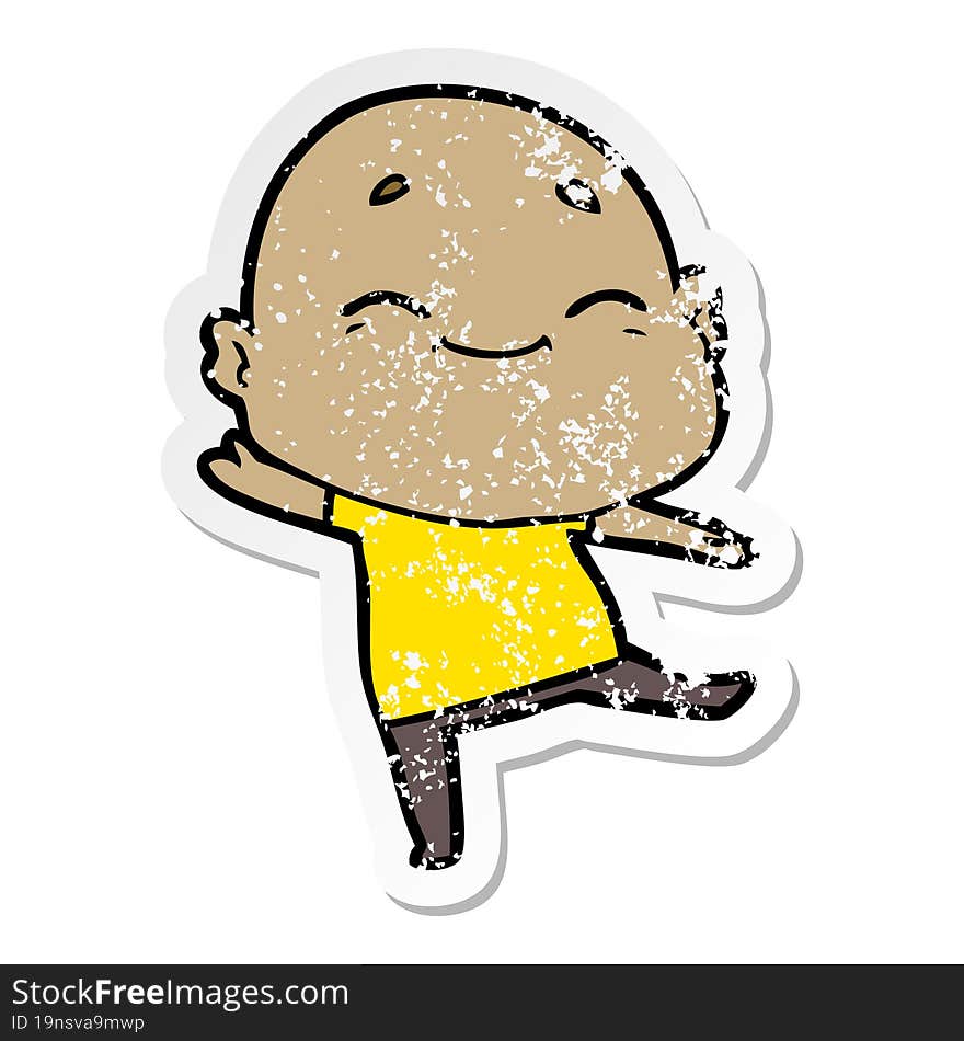 distressed sticker of a cartoon happy bald man