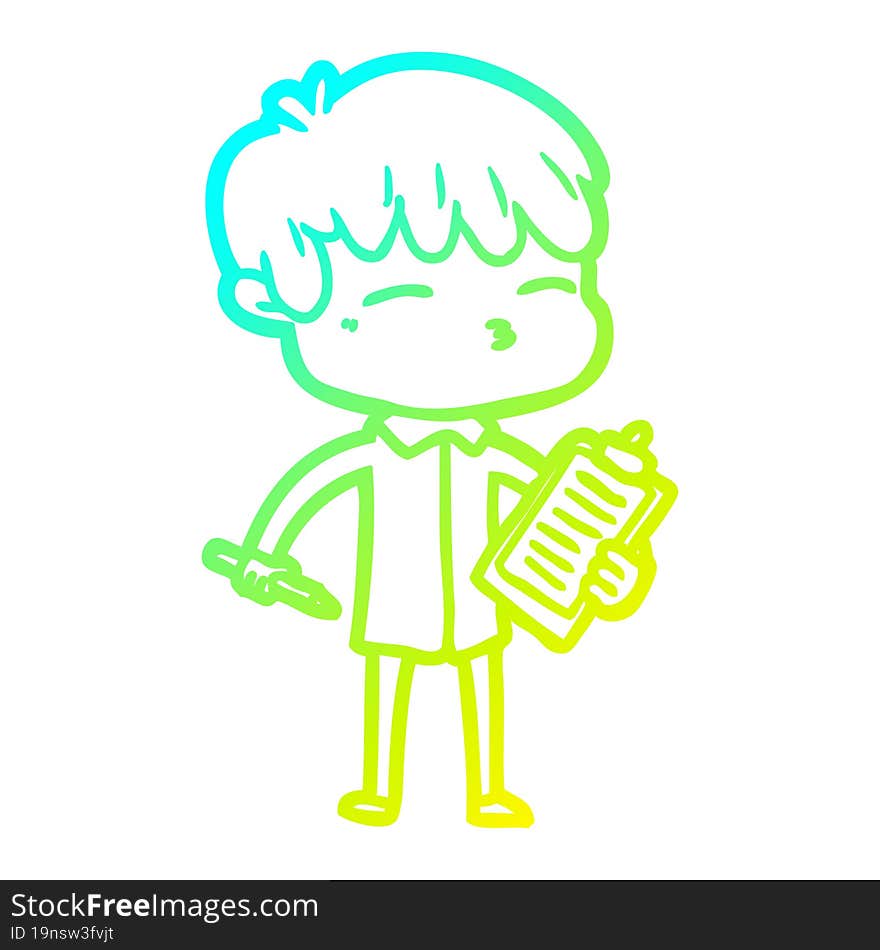 cold gradient line drawing cartoon curious boy